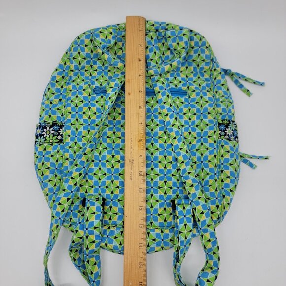Floral 100% Cotton Backpack‎ Daisy Blue Green Attached Matching Wallet - Picture 4 of 10
